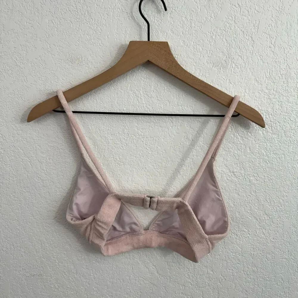 Frankie's Bikinis Claire Unpadded Triangle Terry Bikini Top Baby Pink Large